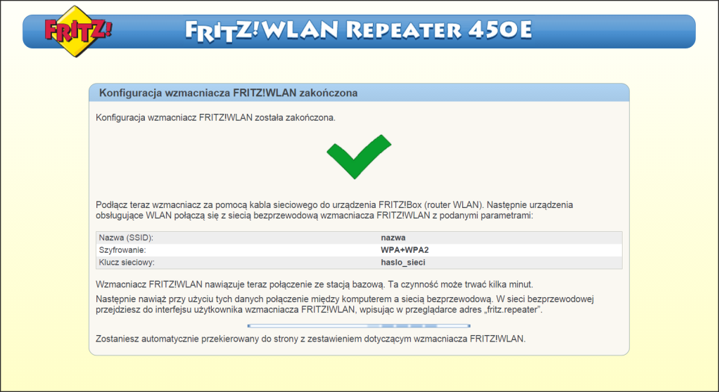 FRITZ!WLAN Repeater konfiguracja trybu pracy most LAN